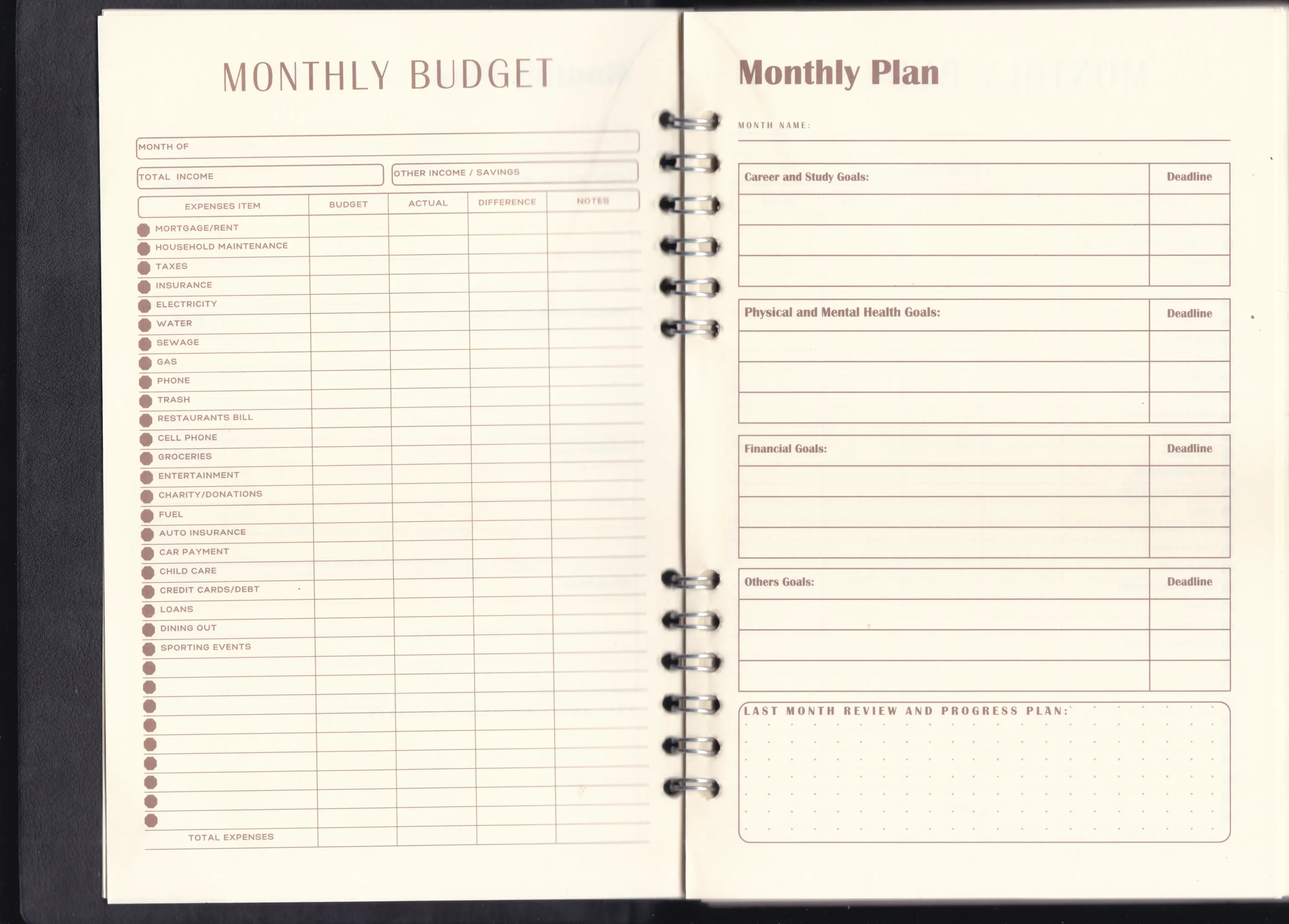 MONTHLY BUDGET TRACKER